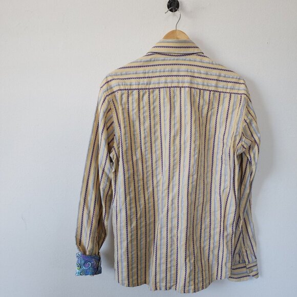 Robert Graham Mens Medium Yellow Button Down Shirt Flip Cuff - Picture 5 of 5